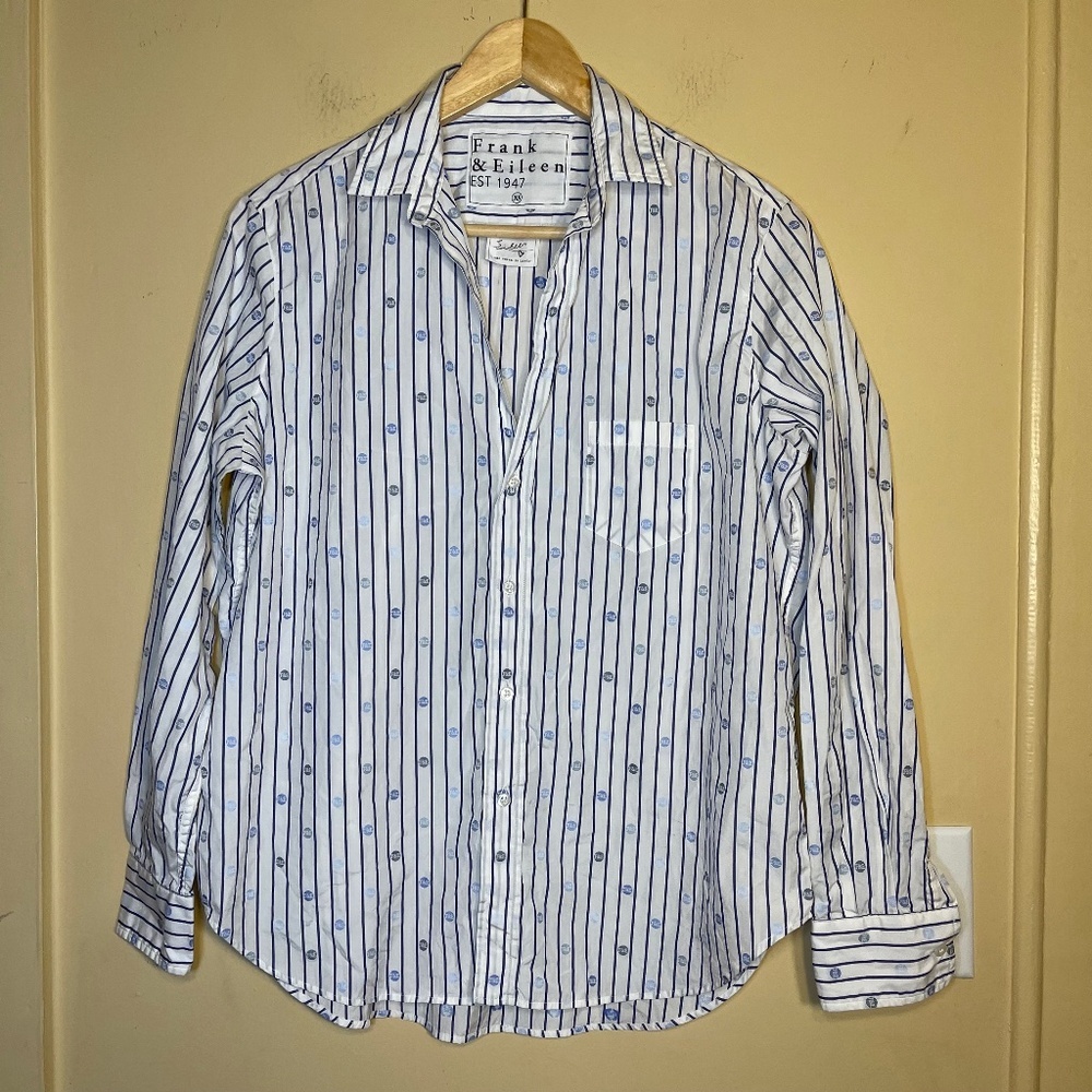 Frank & Eileen Blue and White Logo Striped Shirt - Picture 1 of 16